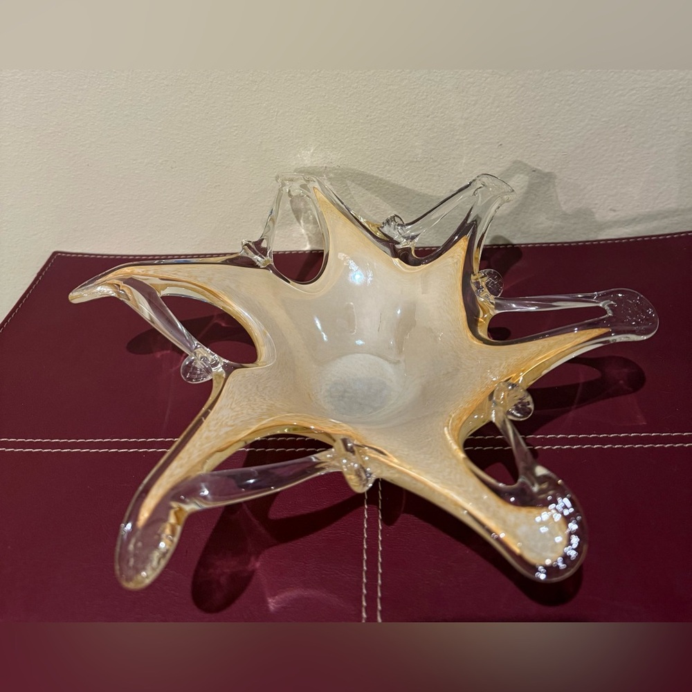 Vintage Italian Abstract Champagne Stretch Art Glass Bowl